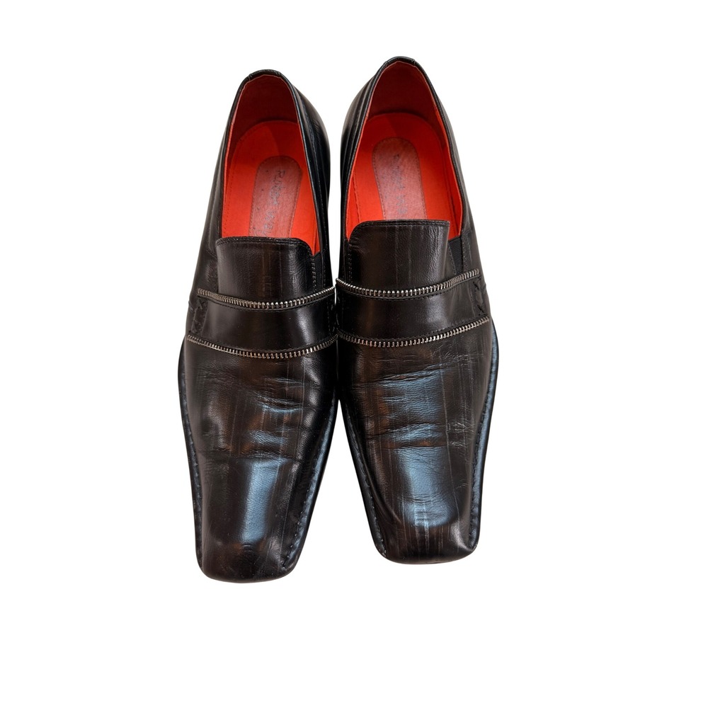 Robert Wayne Cocktail Mens Black Leather Square Toe Zipper Trim Loafers Size 10